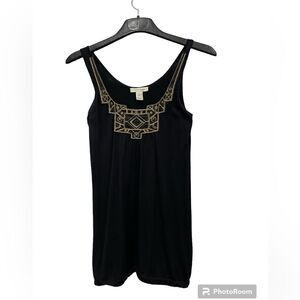 White house black market black tank top gold stitching beading neck line size S